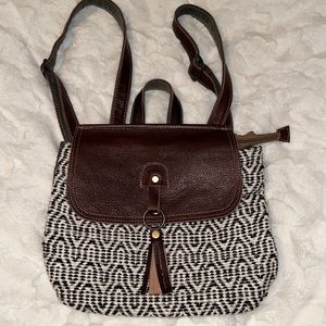 Myra Recycled Backpack, 11 x 10, 100% cotton, and 100% leather flap/straps, NWT